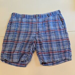 Peter Millar 100% Linen Plaid‎ Shorts Men's Size 38 Blue Red Casual Golf Preppy
